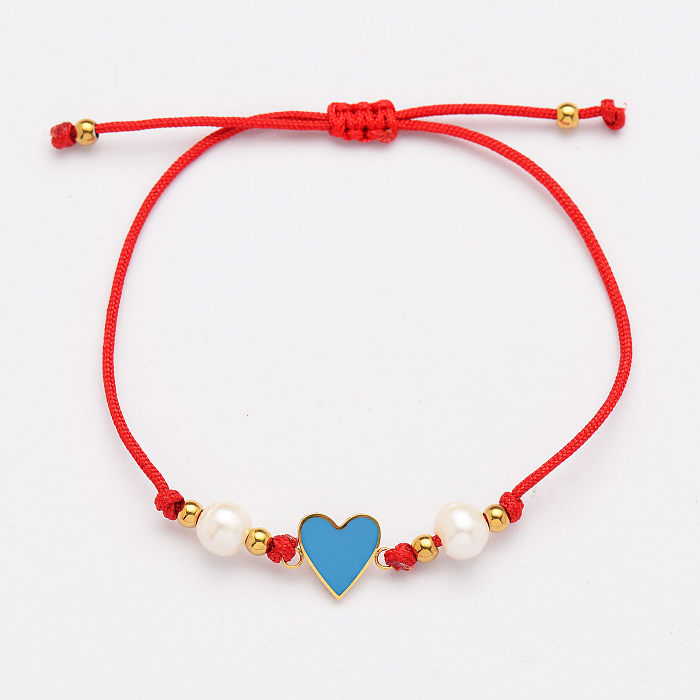 Pulseiras de pérolas de coração feitas à mão com cordão vermelho -SSBTG142-33817