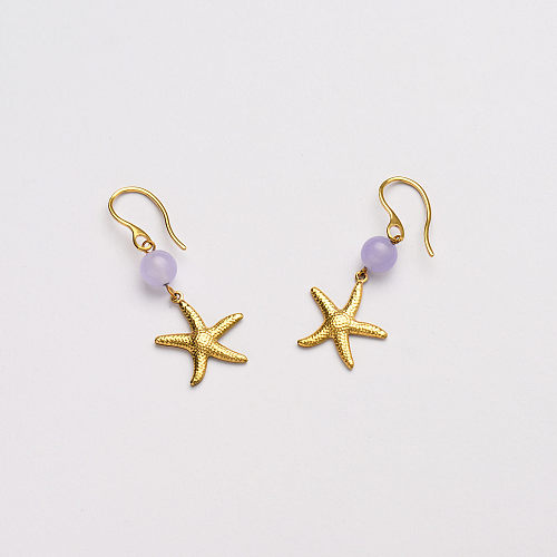 starfish with purple bead hoop earrings-SSEGG142-33695