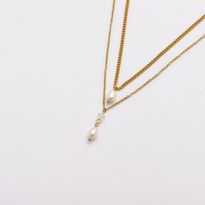 collier de couche d'acier inoxydable de charme de perle fraîche naturelle-SSNEG142-33666
