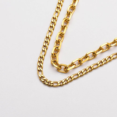 18k Gold Plated Multi Layer Necklace Chain Necklace -SSNEG142-33742