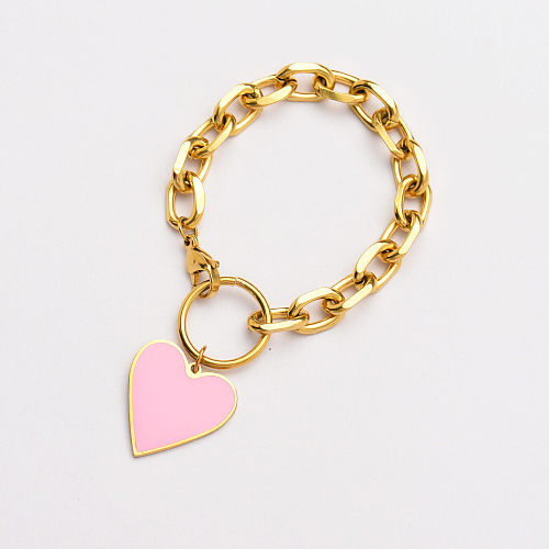 18K Gold Plated Pink Heart Charm Bracelets for Women -SSBTG142-33772