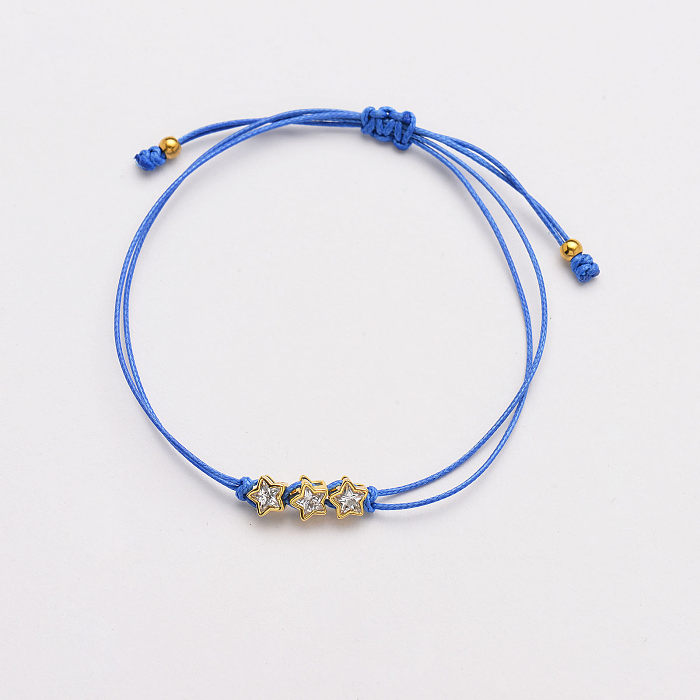 Pulseras de cordón azul hechas a mano con estrella de circonita CZ para mujer -SSBTG142-33782