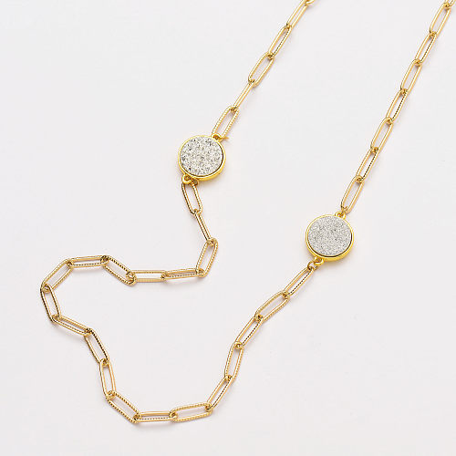 Crystal Cluster Geometric Round Necklace Long Necklace for Women -SSNEG142-33722