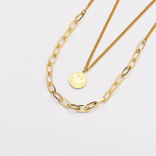 18k Gold Plated Smiley Pendant Necklace -SSNEG142-33765