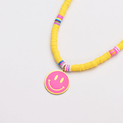 colorful silicone beaded with pink smile pendant necklace-SSNEG142-33657