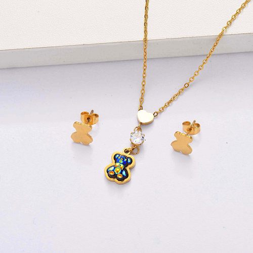 Ensembles de bijoux ours plaqués or 18 carats pour femmes -SSCSG143-33864