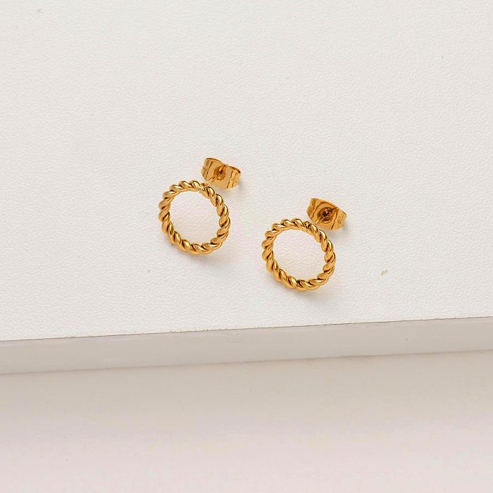 18k Gold Plated Circle Stud Earrings -SSEGG143-33831