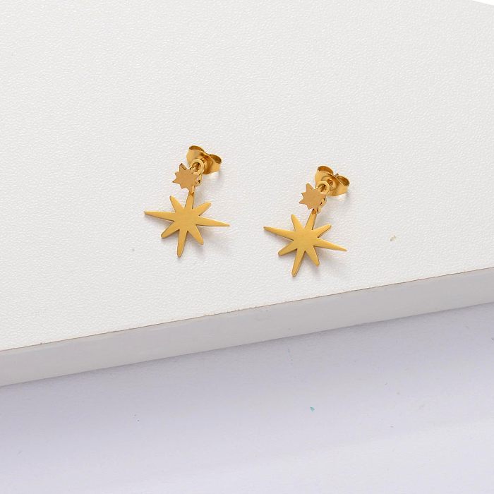 Pendientes Colgantes Estrella Bañados en Oro 18k -SSEGG143-33836