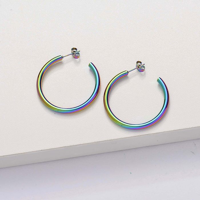 Stainless Steel Multicolor Tube Hoop Earrings -SSEGG143-33838