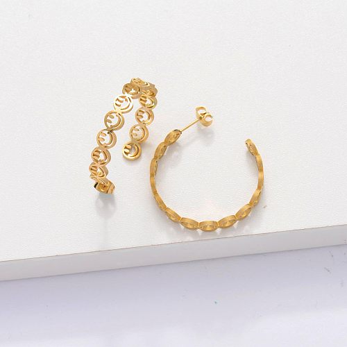 18k Gold Plated Cuff Smiley Hoop Earrings -SSEGG143-33887