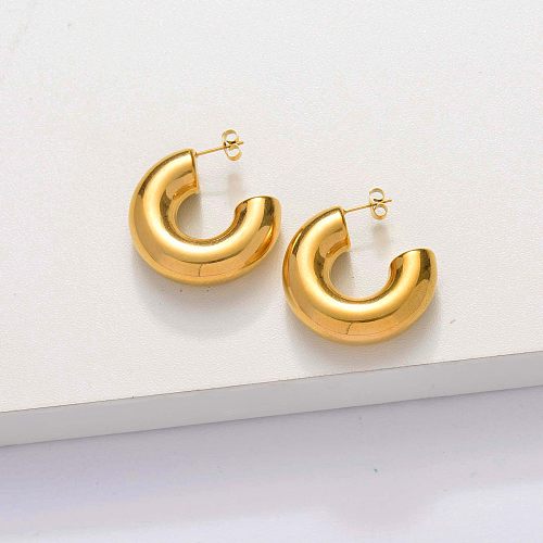 18k Gold Plated Tube Hoop Earrings -SSEGG143-33849