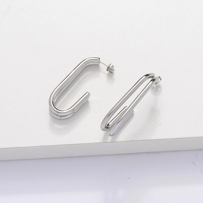 Stainless Steel Rectangular Hoop Earrings -SSEGG143-33882