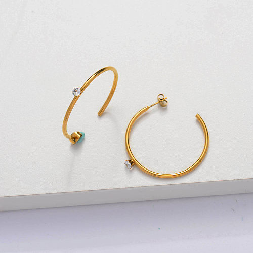 18k Gold Plated CZ Zircon Hoop Earrings -SSEGG143-33885