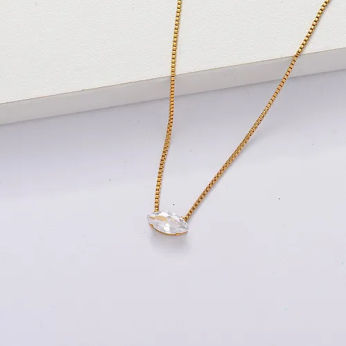 18k Gold Plated Cubic Zircon Clear Dainty Necklace -SSNEG143-33863