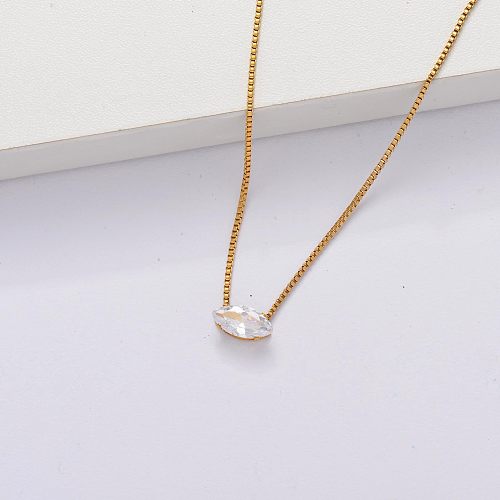 18k Gold Plated Cubic Zircon Clear Dainty Necklace -SSNEG143-33863