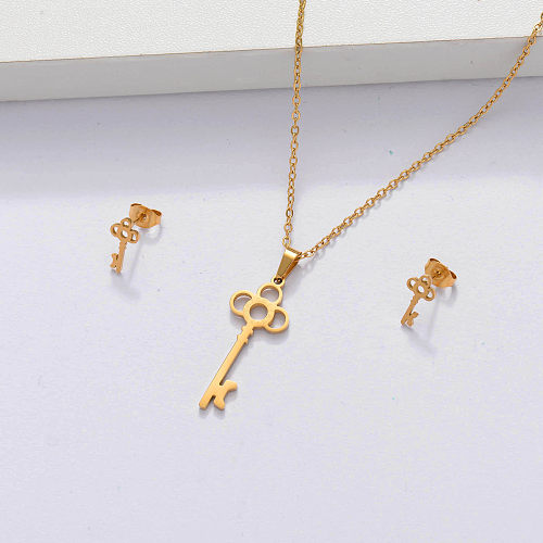 Conjuntos de Joyas con Llave Chapados en Oro de 18k para Mujer -SSCSG143-33879