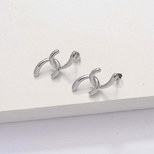 Trendy Linked Chain Drop Earrings Stainless Steel -SSEGG143-33844