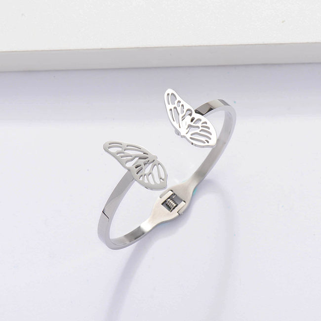 Bracelets de manchette papillon en acier inoxydable à la mode -SSBTG143-33901