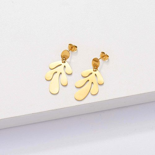 18k Gold Plated Leaf Drop Earrings -SSEGG143-33903