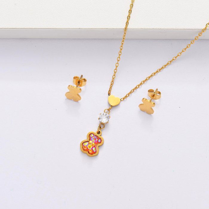18K Gold Plated Bear Jewelry Sets for Women -SSCSG143-33868