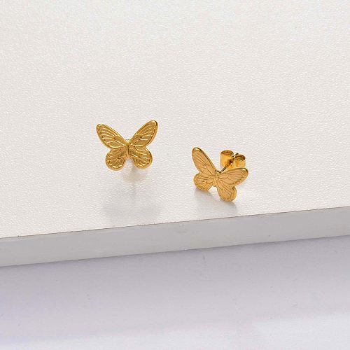 18k Gold Plated Butterfly Stud Earrings -SSEGG143-33839