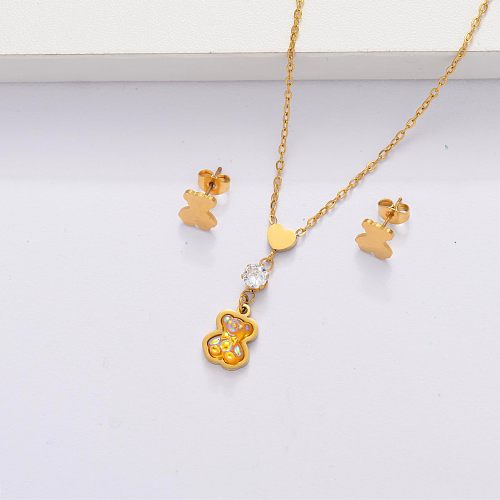 18K Gold Plated Bear Jewelry Sets for Women -SSCSG143-33871