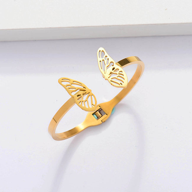 18k Gold Plated Butterfly Cuff Bangles -SSBTG143-33902