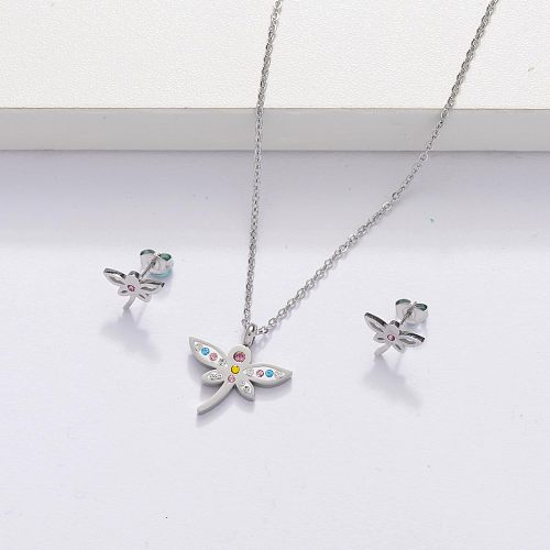 Stainless Steel Crystal Dragonfly Jewelry Sets for Women -SSCSG143-33877