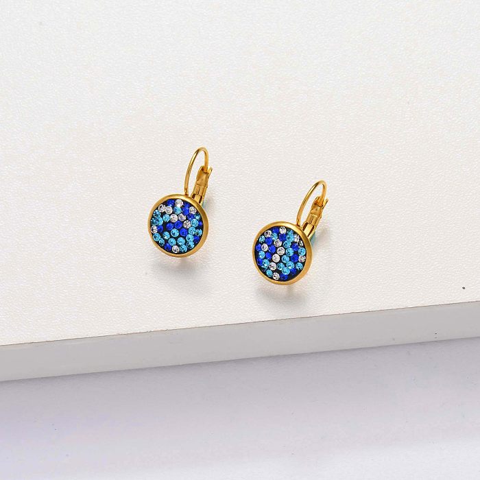 18k Gold Plated Blue Crystal Paved Drop Earrings -SSEGG143-33840