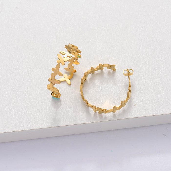 18k Gold Plated Cuff Butterfly Hoop Earrings -SSEGG143-33886