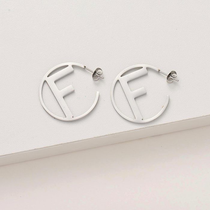 Fashion Steel F Hoop Earrings -SSEGG143-33828