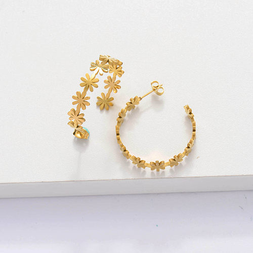 18k Gold Plated Cuff Flower Hoop Earrings -SSEGG143-33888