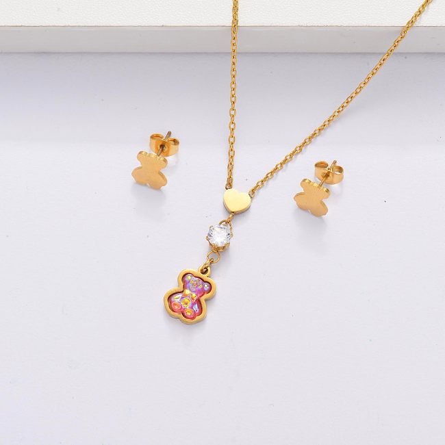 18K Gold Plated Bear Jewelry Sets for Women -SSCSG143-33870
