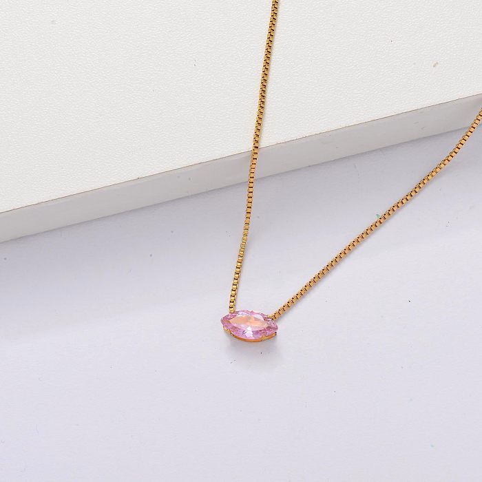 18k Gold Plated Cubic Zircon Clear Dainty Necklace -SSNEG143-33861
