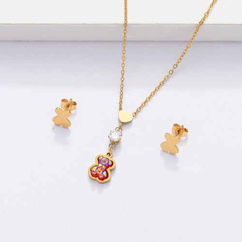 Conjuntos de Joyas de Oso Chapados en Oro de 18 Quilates para Mujer -SSCSG143-33872