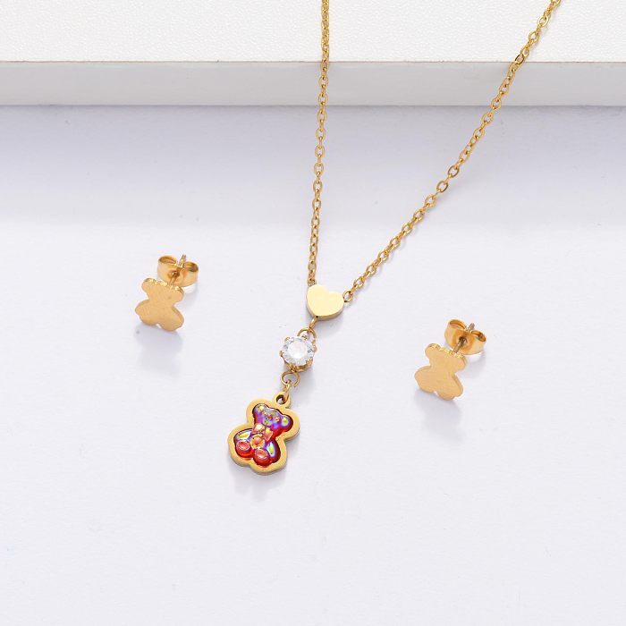 18K Gold Plated Bear Jewelry Sets for Women -SSCSG143-33872