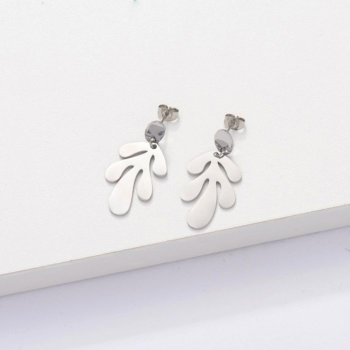 Stainless Steel Leaf Drop Earrings -SSEGG143-33904