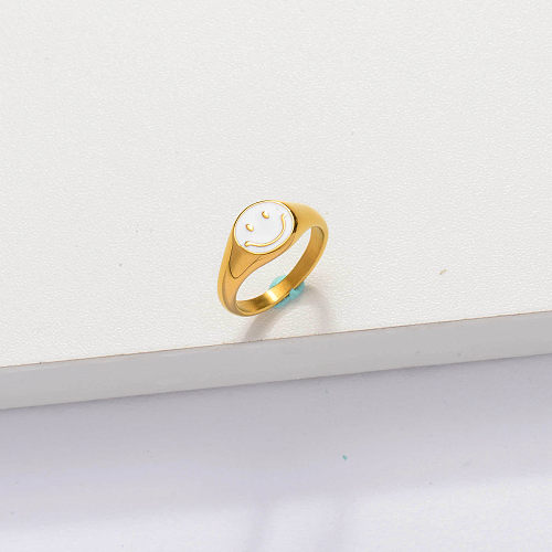White Smiley Rings 18K Gold Plated -SSRGG143-33850