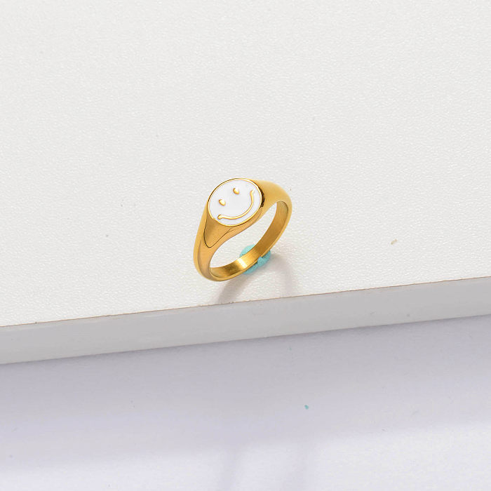 Weiße Smiley-Ringe 18K vergoldet -SSRGG143-33850