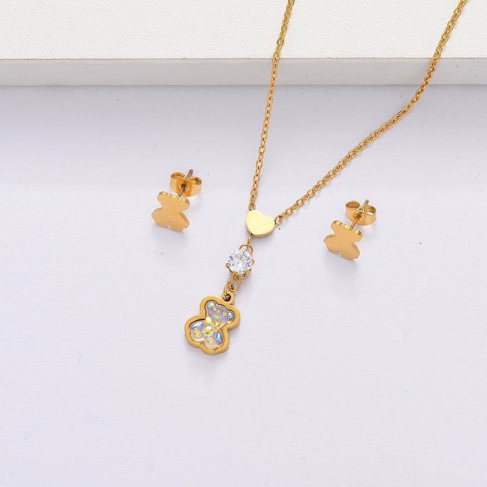 18K Gold Plated Bear Jewelry Sets for Women -SSCSG143-33867