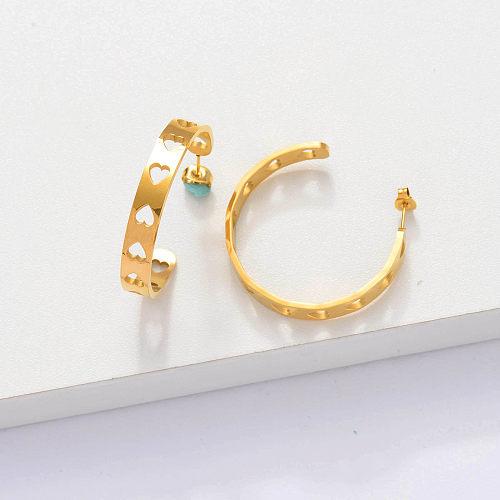 18k Gold Plated Cuff Heart Hoop Earrings -SSEGG143-33892