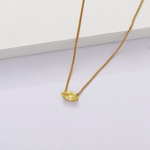 18k Gold Plated Cubic Zircon Clear Dainty Necklace -SSNEG143-33860
