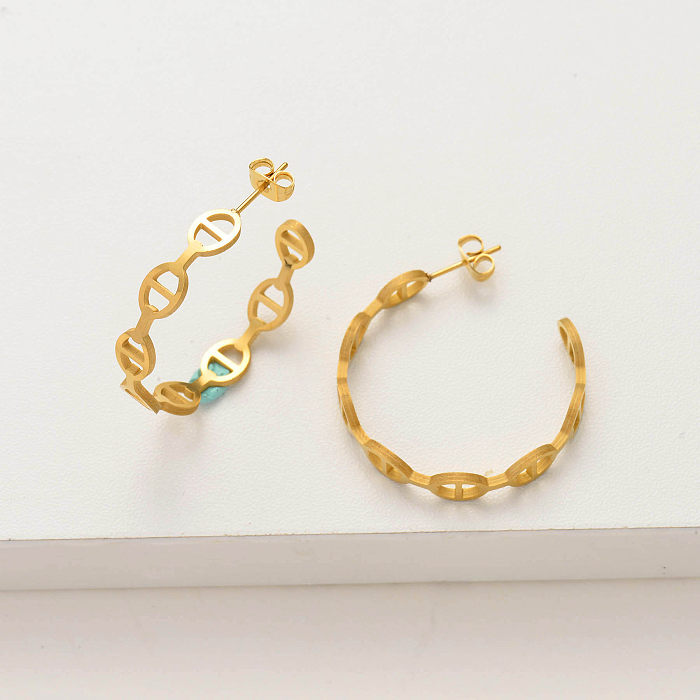 18K Gold Plated LInked Hoop Earrings -SSEGG143-33824