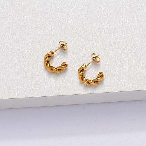 Boucles d'oreilles manchette en C tressé plaqué or 18 carats - SSEGG143-33884