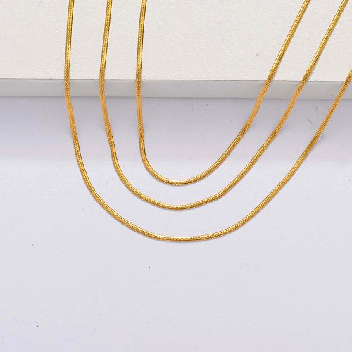 18k Gold Plated Three Layered Necklace -SSNEG143-33873