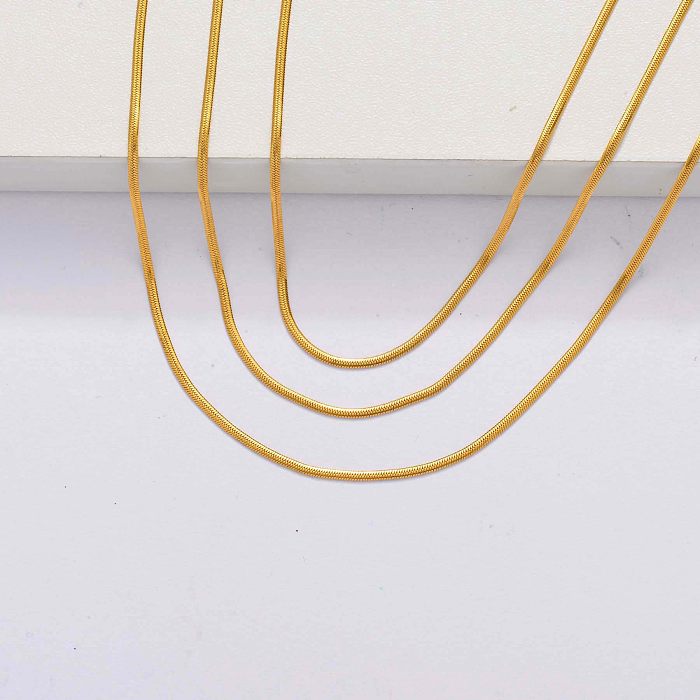 18k Gold Plated Three Layered Necklace -SSNEG143-33873