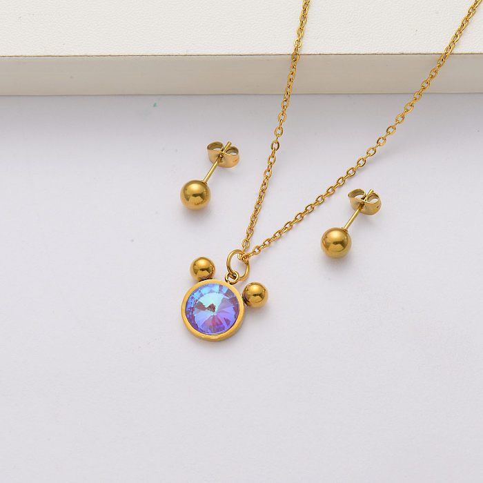 Conjuntos de joyas de cristal chapado en oro de 18k para mujer-SSCSG143-34397
