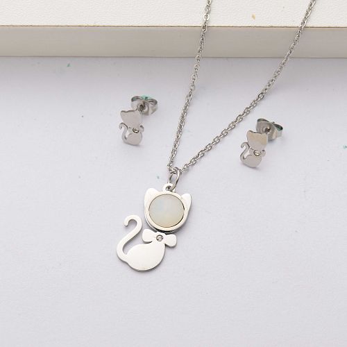 Conjuntos de joyas de acero inoxidable con ópalo de gato para mujer-SSCSG143-34514