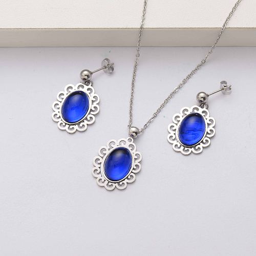Natural stone stainless steel jewelry sets for women-SSCSG143-34485