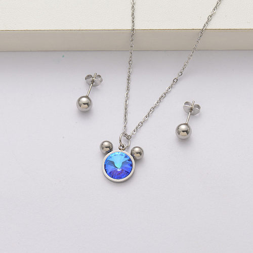 Conjuntos de joyas de cristal de acero inoxidable para mujer-SSCSG143-34401